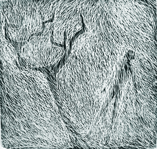 Baum und Mensch, 2008, Holzschnitt, 100 x 105 cm, © VG Bild-Kunst, Bonn 2017/ Horst-Dieter Gölzenleuchter, Foto: Horst-Dieter Gölzenleuchter