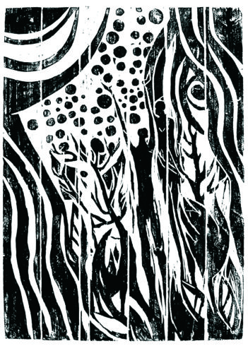 Für Pablo Neruda I, 2005, Holzschnitt, 87 x 63 cm, VG Bild-Kunst, Bonn 2017/ Horst-Dieter Gölzenleuchter, Foto: Horst-Dieter Gölzenleuchter