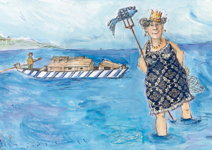 Undine, die Fischkönigin, Titelbild zu: „Wasser – Bayerns kostbarstes Nass“ (Ausschnitt; hrsg. von Karin Dütsch, Nürnberg, Erich Weiß Verlag 2008), 20 x 40 cm, Foto: Rosemarie Zacher