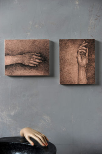 Tusche und Feder auf dünn gewalzter Acrylgrundierung