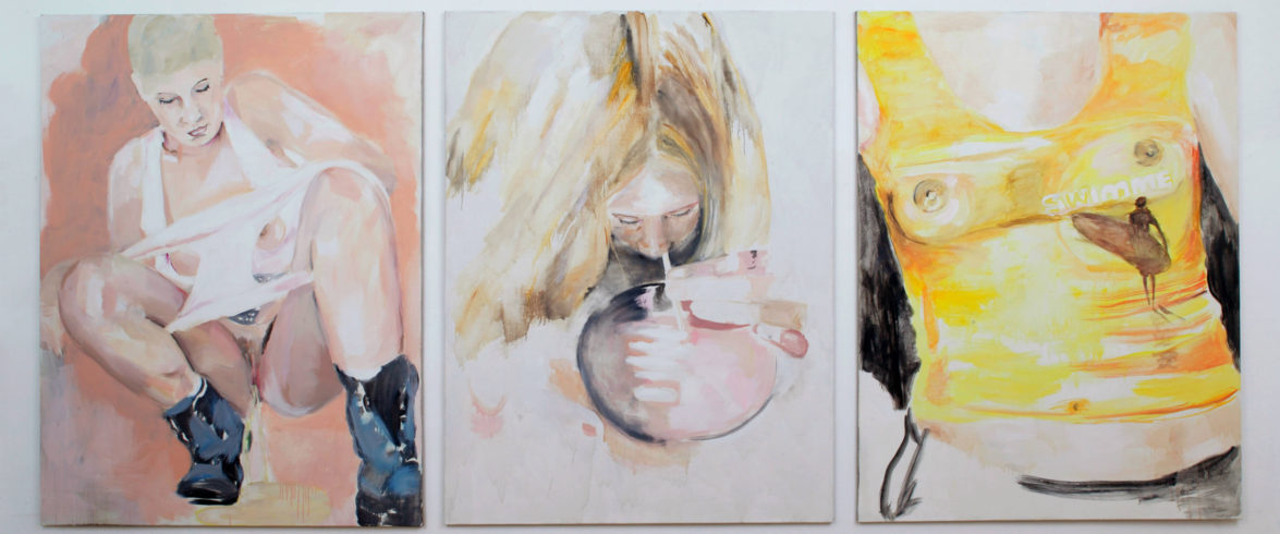 Jeweils o.T. aus POSTER_BOX Teil 1, Öl/ Leinwand, 200 x 150 cm, VG Bild-Kunst, Bonn 2018, Foto: Jens Ziehe