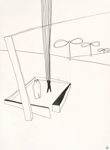 Aus der Serie: Fremde im Dorf, 2016 (Serie seit 1997), Grafit auf Büttenpapier, 76 x 56 cm © VG Bild-Kunst, Bonn 2018/ Barbara Wrede, Foto: ©Friedhelm Hoffmann, Berlin