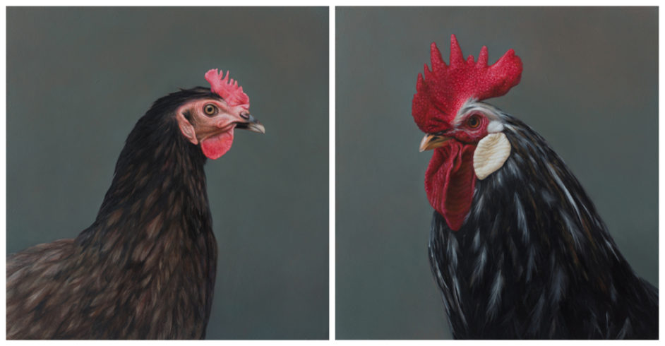 Doppelportrait, 2018, Öl auf MDF, je 31 x 30 cm