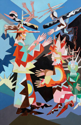 Meeting of the Magicians, 2019, Acrylic/Canvas, 200 x 130 cm, Courtesy of the Artist, Foto: Hans-Georg Gaul