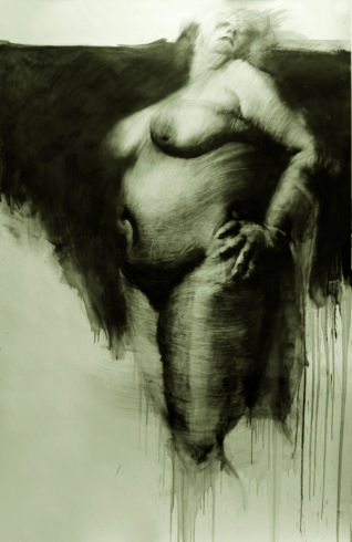 Akt 31, 2019, Grafit, Bleistift, 200 x 110 cm © und Foto: Piotr Sonnewend
