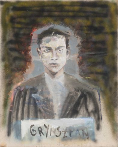 Herschel Grynszpan in concentration camp dress, 2016, Acryl und Spray auf Nessel, 100 x 80 cm, © Yury Kharchenko, Foto: Roland Baege
