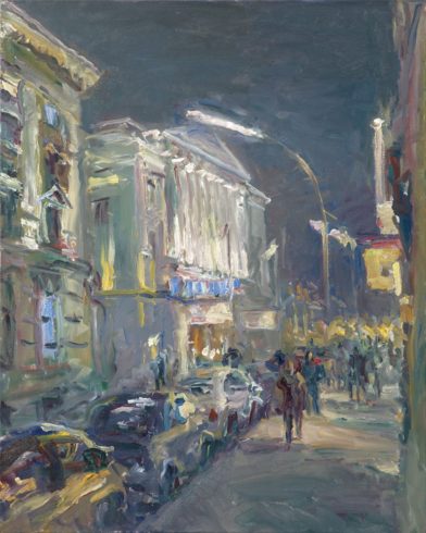 Vor dem Thalia-Theater, nachts, Öl auf Leinwand, 100 x 80 cm © VG Bild-Kunst, Bonn 2020/ André Krigar, Foto: André Krigar