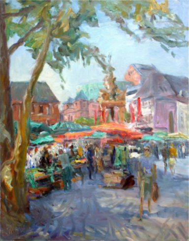 Wieder auf dem Mainzer Markt, 2018, Öl auf Leinwand, 100 x 80 cm © VG Bild-Kunst, Bonn 2020/ André Krigar, Foto: André Krigar
