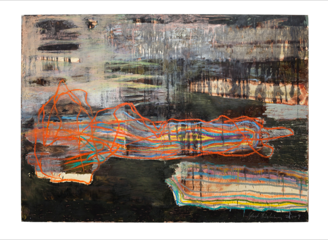 Solaris I, 2009–2011, Ölkreide, Wachs und Feuer auf Bütten auf Holz, 180 x 250 cm VG Bild-Kunst, Bonn 2020/ Horst Thürheimer, Foto: Sebastian Schels