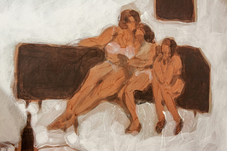 Zu dritt, 2013, Emulsion auf Nessel, 70 x 100 cm