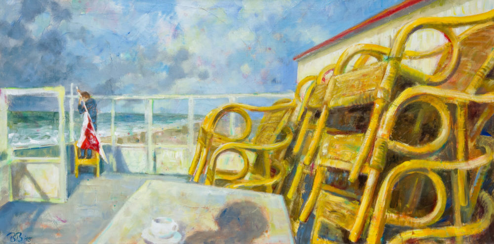 Strandbude, Acrylfarbe auf Leinwand, 75 x 150 cm, 2015