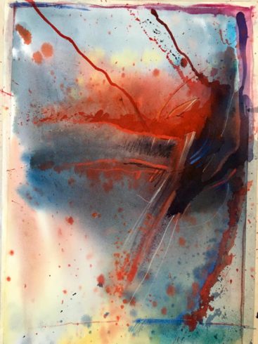Bad Red Bird, 2019, Aquarell und Buntstift auf Aquarellkarton, 39 x 29 c, © VG Bild-Kunst, Bonn 2020 / Reinhard Michl, Foto: Reinhard Michl