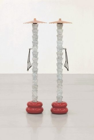 Guan Xiao, Night watcher, 2020, (page 149, image 1), Pigmented bronze, motorcycle parts, oil paper, umbrella, 70 x 33 x 138 cm, Picture credit: © courtesy the artist and Antenna Space, Shanghai.
