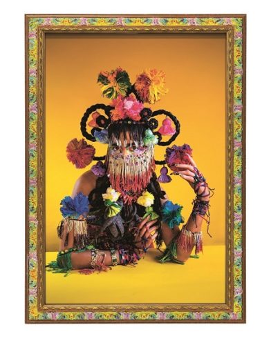 Martine Gutierrez, Demons, Xochiquetzal ‘Flower Quetzal Feather,’ p95 from Indigenous Woman, 2018. (page 153, image 1), C-print mounted on Sintra, hand-painted artist frame, 105,4 x 74,9 x 5,1 cm. Picture credit: © Martine Gutierrez, courtesy the artist and RYAN LEE Gallery, New York