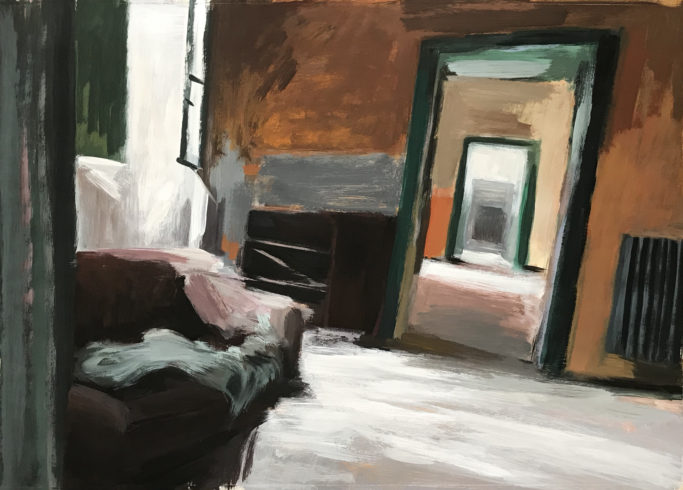 Zimmerflucht, 2018, Gouache auf Papier, 50 x 70 cm © und Foto: Carola Dewor