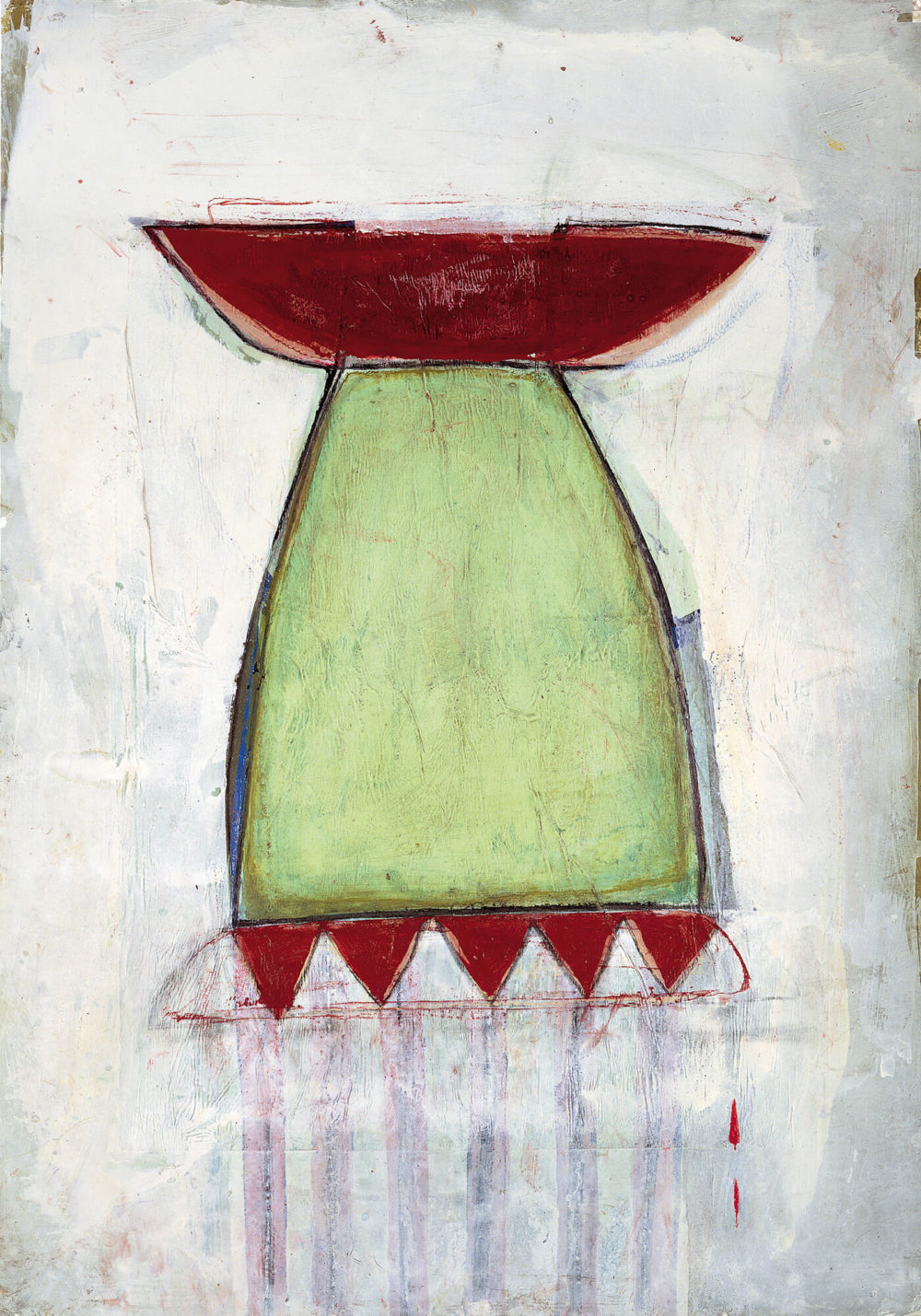 2 Schutzling_II Aus der 16-teiligen Serie Schutzlinge II (1996–1997), Transparentpapier und Acryl auf Fotokarton, 70 x 100 cm © VG Bild-Kunst, Bonn 2023/Cholud Kassem, Foto: Renate Deckers-Matzko