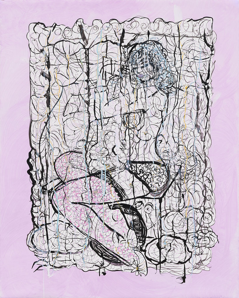 Relaxing Woman #6, 2017, Cutout / Tusche auf Pergament, 113 x 90 cm © VG Bild-Kunst, Bonn 2024 / Zipora Rafaelov, Foto: Ben Hermanni, Lemgo