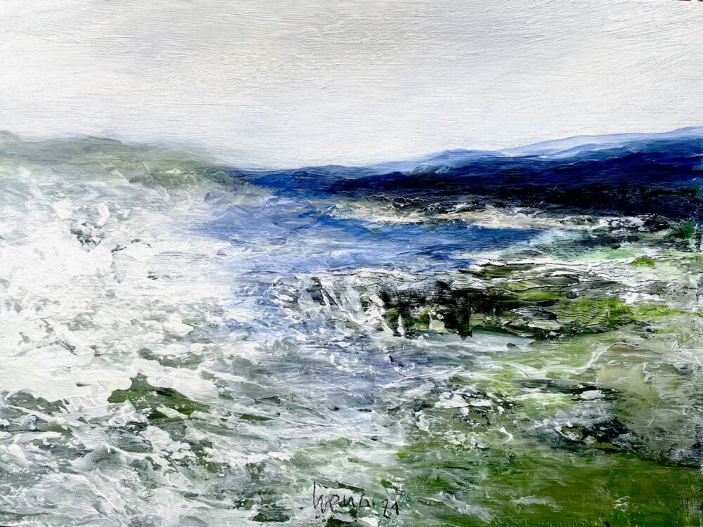 Gesso 5 (Seestück), 2021, Acryl, Farbstift auf Holz, 30 x 40 cm