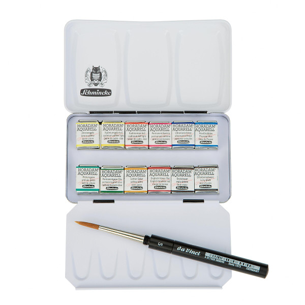 Schmincke – Horadam Aquarell Künstler-Aquarellfarbkasten mit 12x 1/2 Näpfchen + Pinsel
